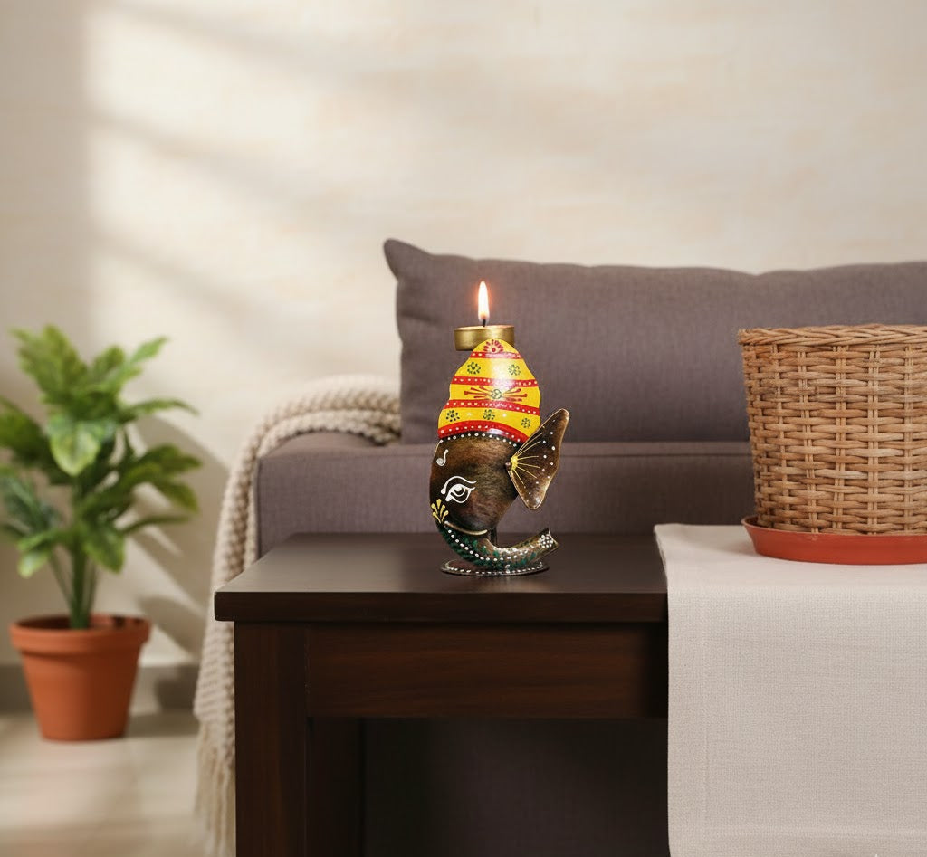 Metal Ganesh Face Candle Holder – Artistic Tealight for Spiritual Home Decor