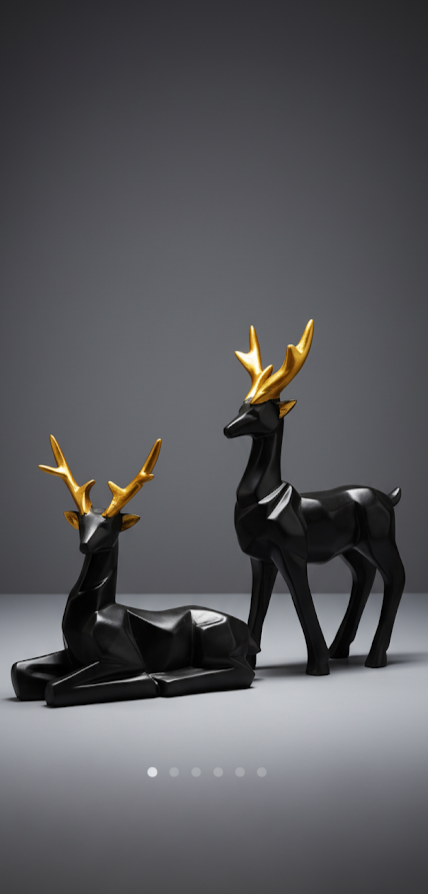 Elegant Black Deer Statues with Golden Antlers - Perfect Home Decor for Modern Living Spaces