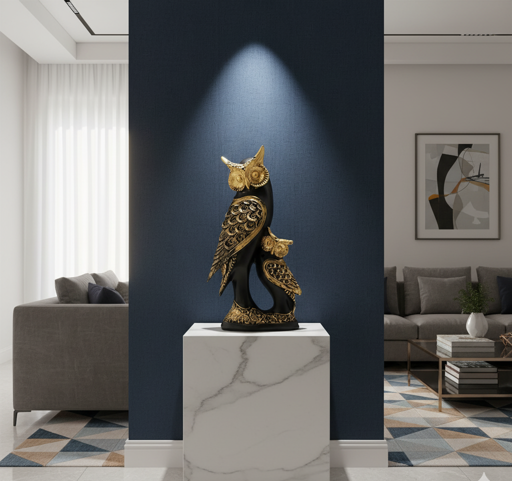 Black & Gold Owl Sculpture - Elegant Home & Office Decor