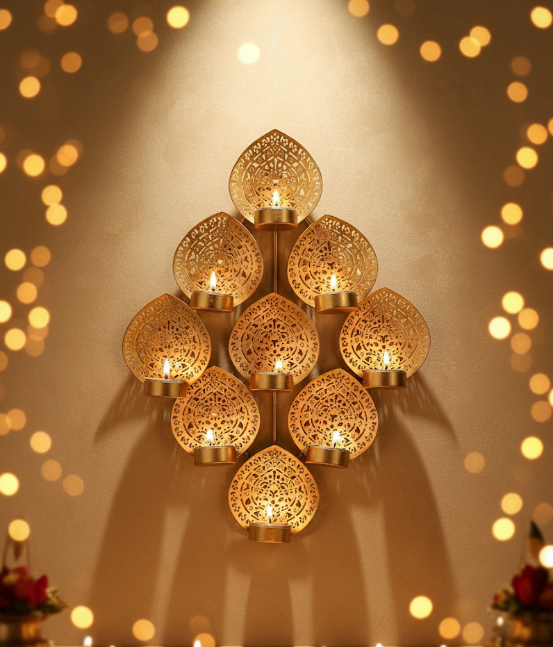 Rustic Leaf Glow: Handcrafted Iron Tealight Holder Wall Decor