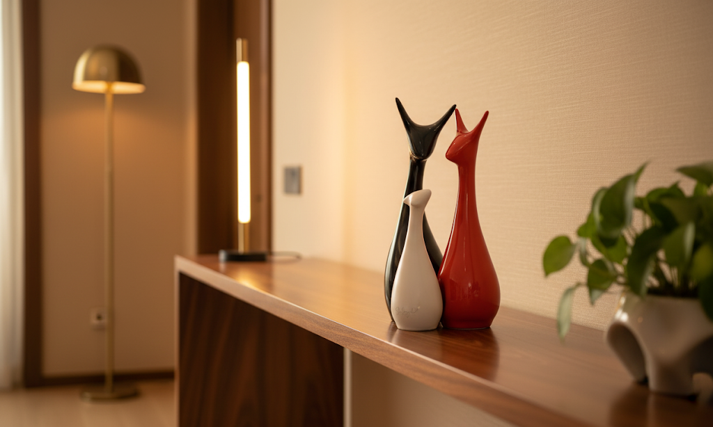 Stylish Abstract Cat Sculpture Trio - Modern Ceramic Art Decor for Living Room & Office