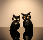 Modern Black Owl Figurine Duo - Gold-Eyed Sculptural Home Decor