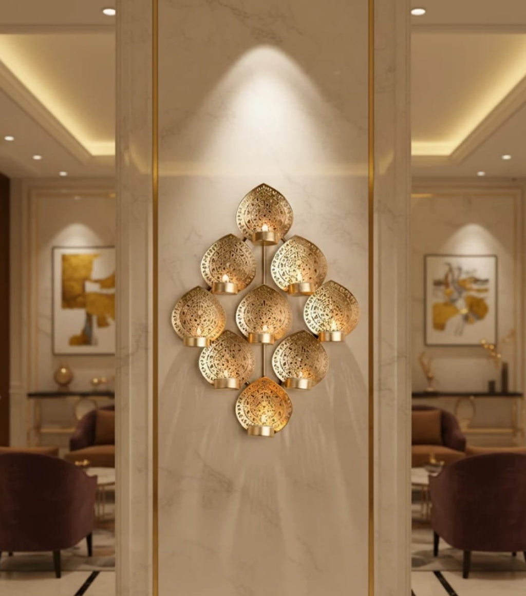 Rustic Leaf Glow: Handcrafted Iron Tealight Holder Wall Decor