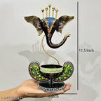 Shubh Labh Edition Handmade Ganesha Diya Stand – Iron Tea Light Holder