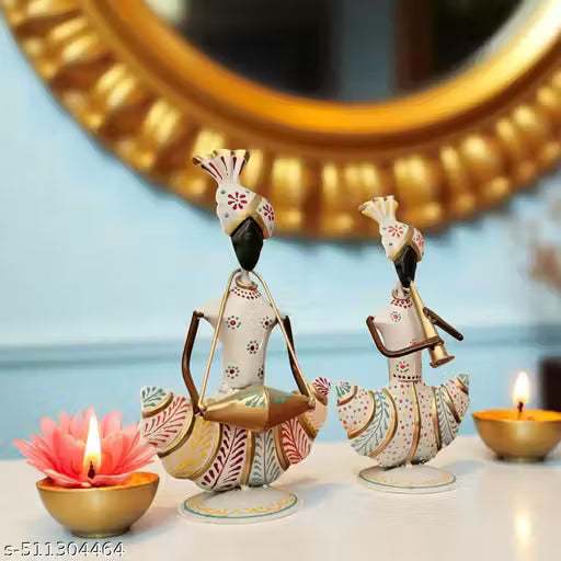 Handcrafted Rajasthani Musician Figurines – Set of 2 Metal Decorative Showpieces